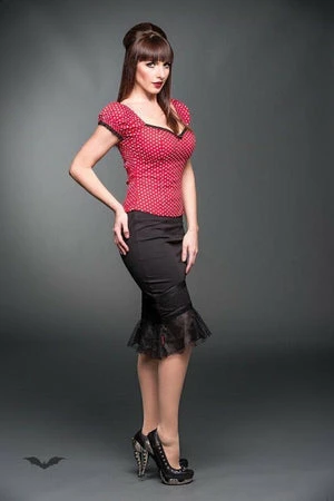 QUEEN OF DARKNESS Red Corsage Rockabilly Top With White Polka Dots 4 QUEEN OF DARKNESS Red Corsage Rockabilly Top With White Polka Dots - Image 4