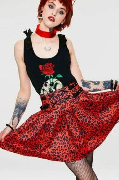 JAWBREAKER Red Leopard Print Studded Skirt -Clorhing Shop red leopard print studded skirt jawbreaker 3 300x