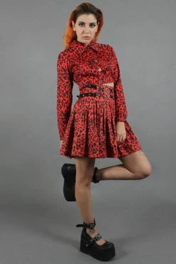 JAWBREAKER Red Leopard Print Studded Skirt -Clorhing Shop red leopard print studded skirt jawbreaker 6 300x