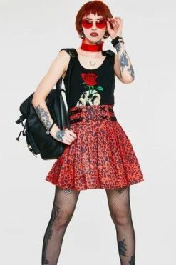 JAWBREAKER Red Leopard Print Studded Skirt