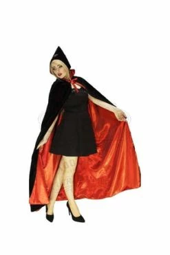 Dr Faust Red Silk And Black Velvet Reversible Pointed Hooded Cape - Juliana -Clorhing Shop red silk and black velvet reversible pointed hooded cape juliana dr faust 3 300x