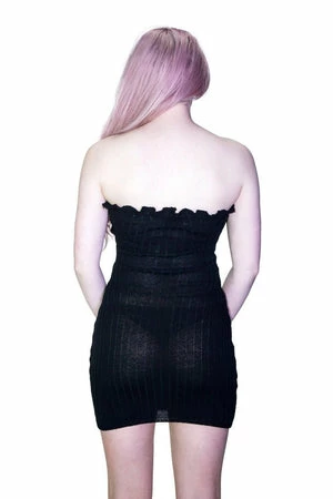 Dr Faust Ribbed Stretchy Soft Knitted Bodycon Black Mini Dress - Bonnie 2 Dr Faust Ribbed Stretchy Soft Knitted Bodycon Black Mini Dress - Bonnie - Image 2