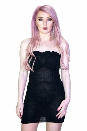 Dr Faust Ribbed Stretchy Soft Knitted Bodycon Black Mini Dress - Bonnie 1 Dr Faust Ribbed Stretchy Soft Knitted Bodycon Black Mini Dress - Bonnie