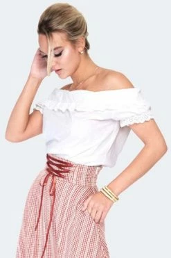Voodoo Vixen Ruffle Neck Milkmaid Top -Clorhing Shop ruffle neck milkmaid top tpa 2545 02.1419 300x