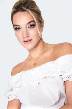 Voodoo Vixen Ruffle Neck Milkmaid Top -Clorhing Shop ruffle neck milkmaid top tpa 2545 04.1419 300x