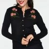 Voodoo Vixen Sabrina Velvet Floral Applique With Pearl Detail Cardigan