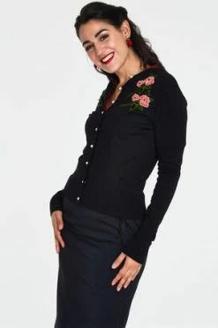 Voodoo Vixen Sabrina Velvet Floral Applique With Pearl Detail Cardigan -Clorhing Shop sabrina velvet floral applique with pearl detail cardigan caa 3301 02.915 300x