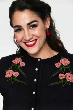 Voodoo Vixen Sabrina Velvet Floral Applique With Pearl Detail Cardigan -Clorhing Shop sabrina velvet floral applique with pearl detail cardigan caa 3301 04.915 300x