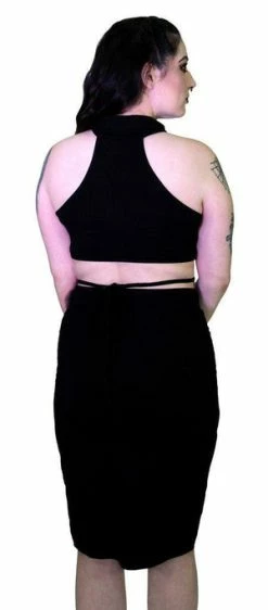 Dr Faust Seductive Black Stripes Black Midi Dress - Ruth -Clorhing Shop seductive black stripes black midi dress ruth dr faust 3 300x