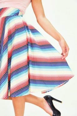 Voodoo Vixen Serene Rainbow Gingham High Waisted Circle Skirt -Clorhing Shop serene rainbow gingham high waisted circle skirt voodoo vixen 4 300x