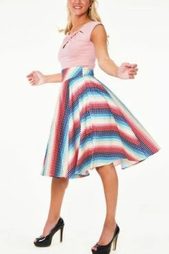 Voodoo Vixen Serene Rainbow Gingham High Waisted Circle Skirt -Clorhing Shop serene rainbow gingham high waisted circle skirt voodoo vixen 5 300x