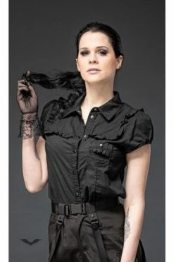 QUEEN OF DARKNESS Shortsleeved Blouse With Black Buttons