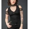 QUEEN OF DARKNESS Shoulder-Free Shirt With Mesh And Studs
