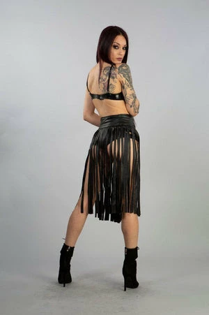 Burleska Shredder Knee Length Fringe Skirt In Black Matte 2 Burleska Shredder Knee Length Fringe Skirt In Black Matte - Image 2
