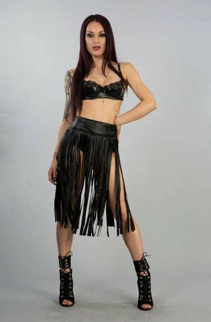 Burleska Shredder Knee Length Fringe Skirt In Black Matte 1 Burleska Shredder Knee Length Fringe Skirt In Black Matte