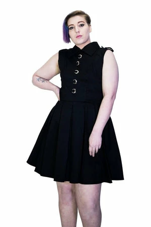 Dr Faust Silver Moon Buttons Black Plus Size Midi Dress - Vanda 1 Dr Faust Silver Moon Buttons Black Plus Size Midi Dress - Vanda