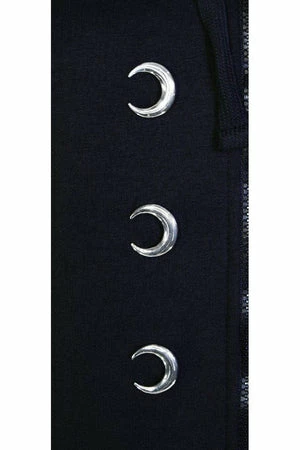 Dr Faust Silver Moon Buttons Nu Goth Women's Black Hoodie - Ximena 2 Dr Faust Silver Moon Buttons Nu Goth Women's Black Hoodie - Ximena - Image 2