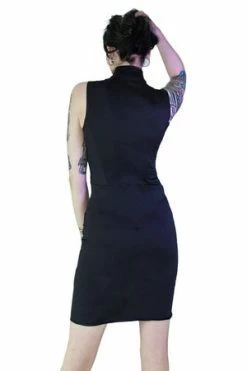 Dr Faust Silver Moon Crescent Black Mini Dress - Robbie -Clorhing Shop silver moon crescent black mini dress robbie dr faust 2 300x