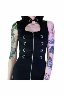 Dr Faust Silver Moon Crescent Black Mini Dress - Robbie -Clorhing Shop silver moon crescent black mini dress robbie dr faust 3 300x