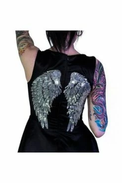 Dr Faust Silver Sequin Wings Black Silk Mini Dress - Hope 5 Dr Faust Silver Sequin Wings Black Silk Mini Dress - Hope -Clorhing Shop silver sequin wings black silk mini dress hope dr faust 3 300x