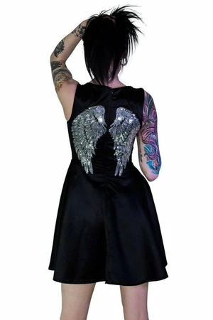 Dr Faust Silver Sequin Wings Black Silk Mini Dress - Hope 1 Dr Faust Silver Sequin Wings Black Silk Mini Dress - Hope
