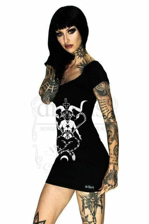 Dr Faust Sitting Baphomet Black Mini Dress - Monserrat 1 Dr Faust Sitting Baphomet Black Mini Dress - Monserrat