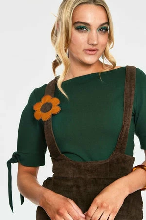 Voodoo Vixen Bo Mustard Flower Corduroy Overall Skirt 4 Voodoo Vixen Bo Mustard Flower Corduroy Overall Skirt - Image 4