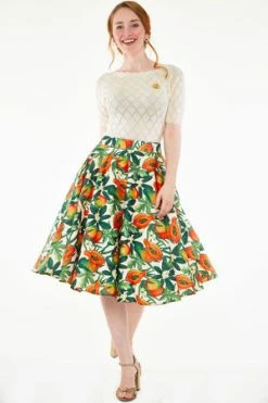 Voodoo Vixen Cherie Tropical Fruit Print Flare Skirt