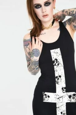 JAWBREAKER Skull Cross Witchy Dress With Back Ties -Clorhing Shop skull cross witchy dress with back ties dra 9473 04.1146 300x