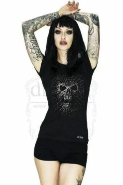 Dr Faust Skull In A Cobweb Black T-Shirt - Celeste