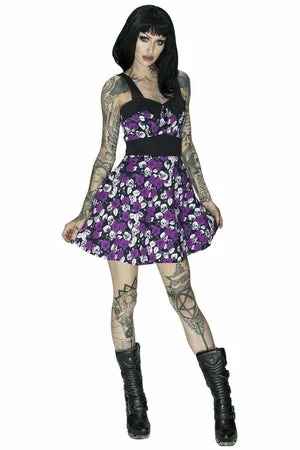 Dr Faust Skulls And Purple Roses Mini Dress - Michelle 1 Dr Faust Skulls And Purple Roses Mini Dress - Michelle