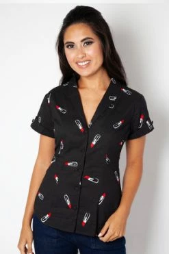 Voodoo Vixen Skylar Lipstick Embroidery Shirt