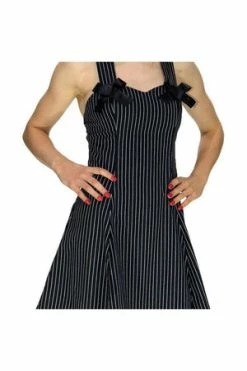 Dr Faust Slimming Pinstripe Black & White Mini Dress - Gia -Clorhing Shop slimming pinstripe black white mini dress gia dr faust 5 300x