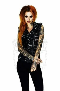 Dr Faust Square Studs Leather Black Biker Vest - Sol