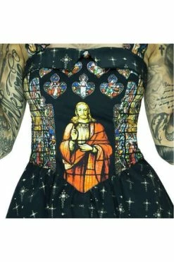 Dr Faust Stained Windows Pattern Jesus Mini Dress - Jillian -Clorhing Shop stained windows pattern jesus mini dress jillian dr faust 3 300x