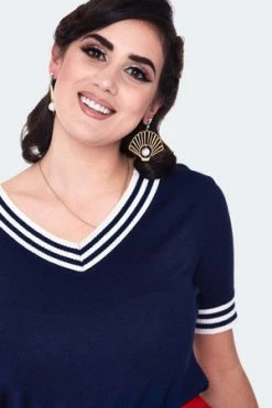 Voodoo Vixen Stripe Neckline Short Sleeve Top 8 Voodoo Vixen Stripe Neckline Short Sleeve Top -Clorhing Shop stripe neckline short sleeve top swa 6793 03.1414 300x