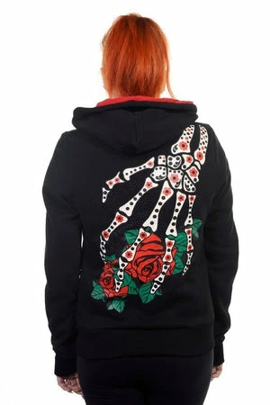 Banned Sugar Skull Red Roses Hoodie 2 Banned Sugar Skull Red Roses Hoodie - Image 2