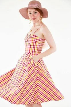 Voodoo Vixen Tami Sweetheart Neckline Flare Dress In Gingham