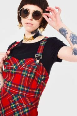 JAWBREAKER Tartan Troublemaker Dungaree Style Dress -Clorhing Shop tartan troublemaker dungaree style dress jawbreaker 3 300x