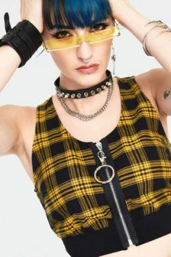 JAWBREAKER Teen Spirit Tartan Crop Top -Clorhing Shop teen spirit yellow tartan crop top tpa 2503 02.1002 300x
