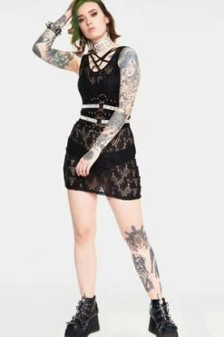 JAWBREAKER Tied Up In Lace Cross Front Dress -Clorhing Shop tied up in lace cross front dress jawbreaker 3 300x