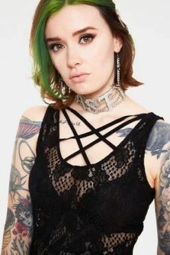 JAWBREAKER Tied Up In Lace Cross Front Dress -Clorhing Shop tied up in lace cross front dress jawbreaker 5 300x