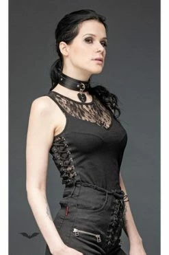 QUEEN OF DARKNESS Top With Lace Insert And Side Lacing -Clorhing Shop top with lace insert and side lacing queen of darkness 3 300x