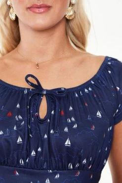 Voodoo Vixen Marina Salt Boat Print Short Sleeve Top -Clorhing Shop tpa 2351 bi 03 300x