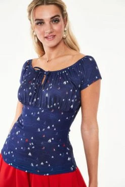 Voodoo Vixen Marina Salt Boat Print Short Sleeve Top -Clorhing Shop tpa 2351 bi 05 300x