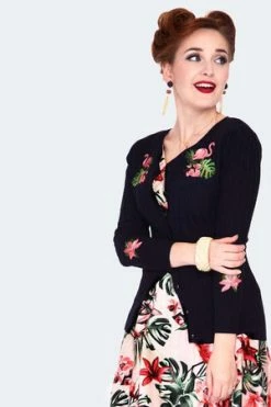 Voodoo Vixen Tropical Flamingo Emb Cardigan