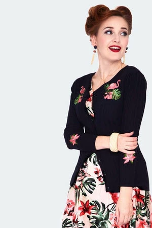 Voodoo Vixen Tropical Flamingo Emb Cardigan 1 Voodoo Vixen Tropical Flamingo Emb Cardigan