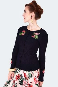 Voodoo Vixen Tropical Flamingo Emb Cardigan 7 Voodoo Vixen Tropical Flamingo Emb Cardigan -Clorhing Shop tropical flamingo emb cardigan caa 3608 03.1364 300x