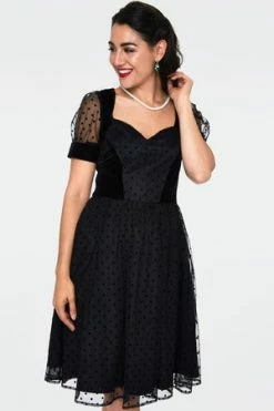 Voodoo Vixen Vonda Velvet Polka Dot Burnout Flared Dress