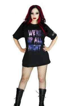 Dr Faust We're Up All Night Black T-Shirt - Sage